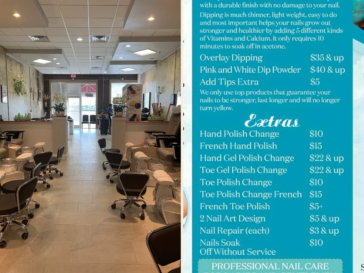 Nail technician shaping a fresh manicure.